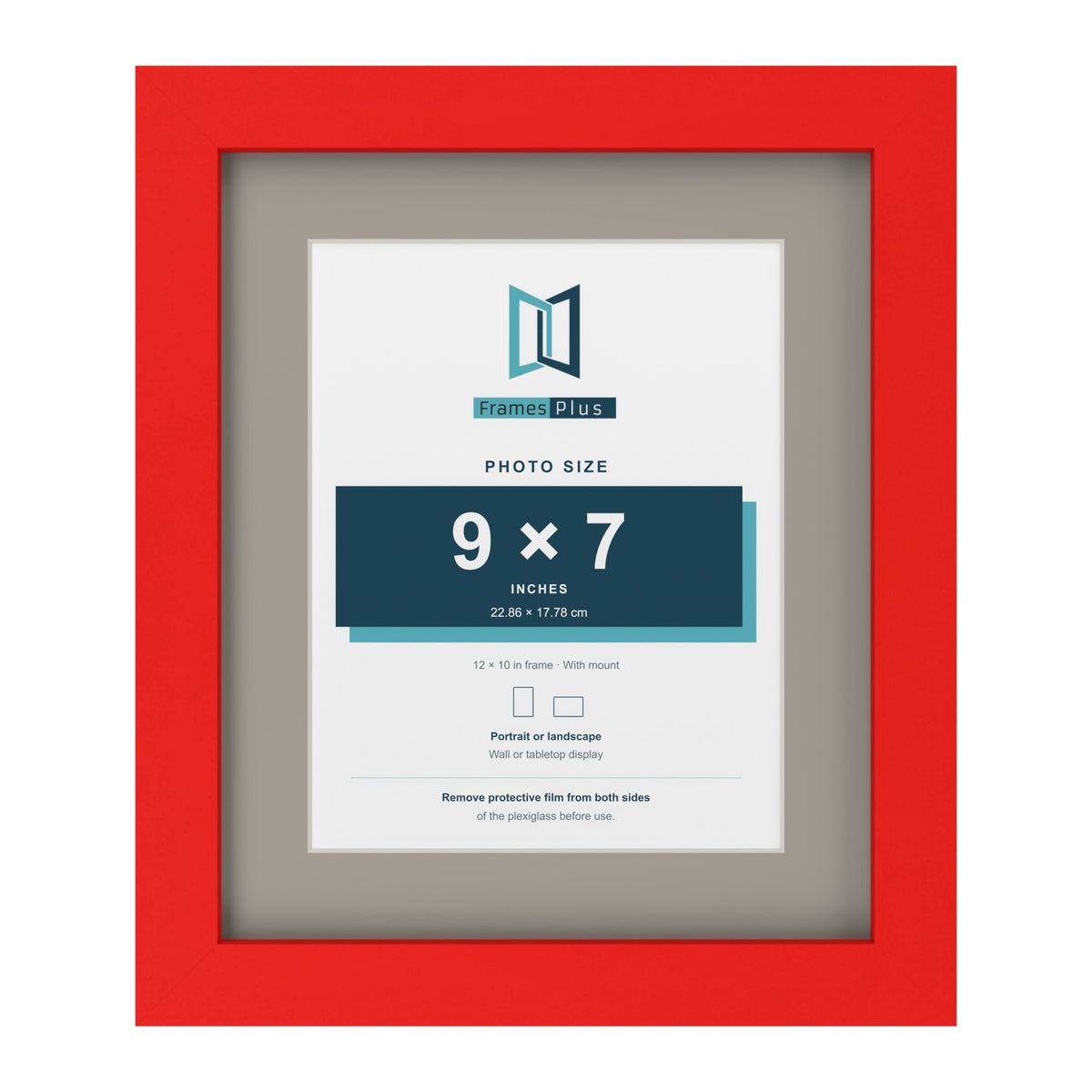 Red 12 x 10 inch picture frame with a Dawn Grey mount for a 9 x 7 inch photo