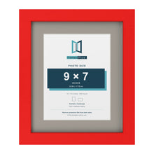 Red 12 x 10 inch picture frame with a Dawn Grey mount for a 9 x 7 inch photo