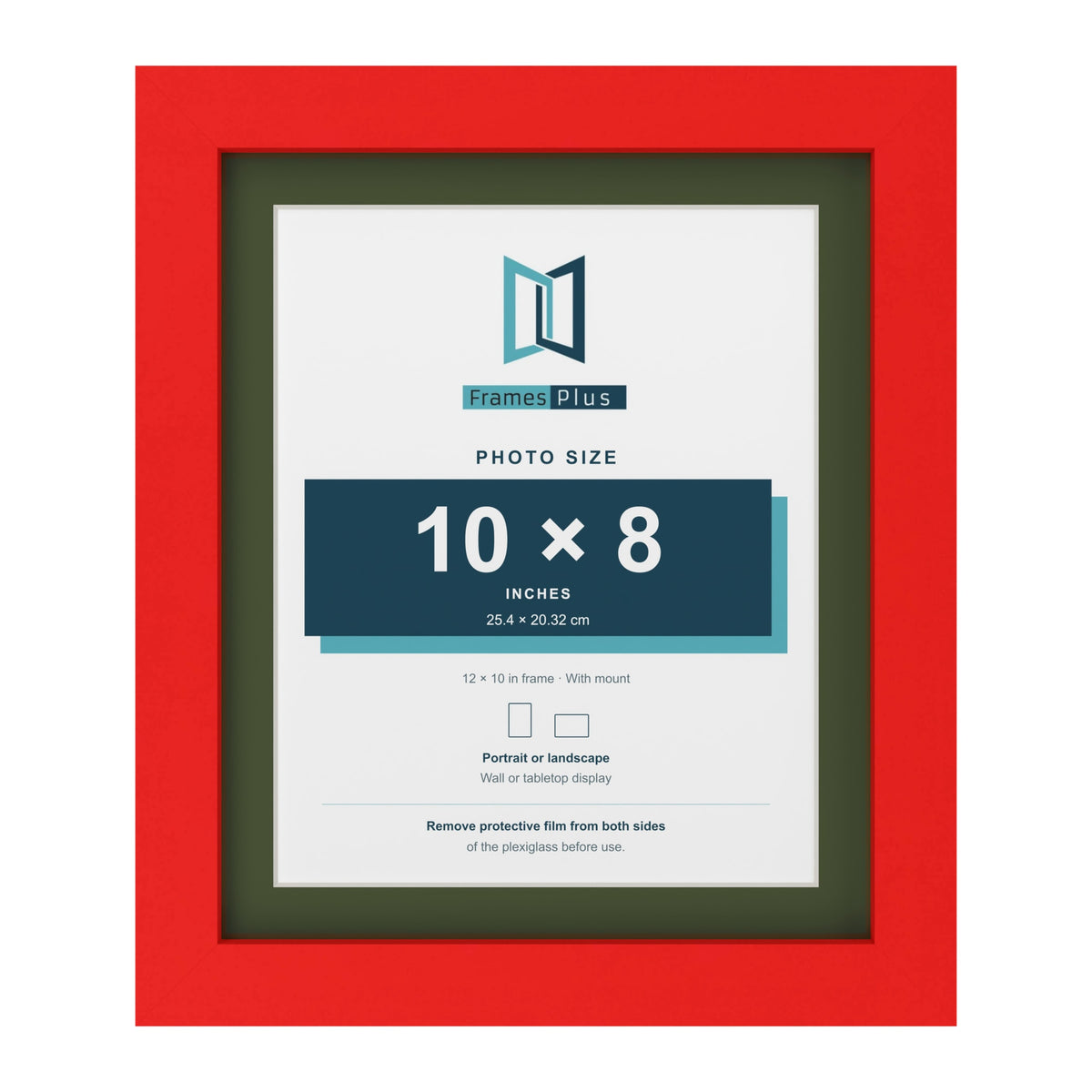 Red 12 x 10 inch picture frame with a green mount for a 10 x 8 inch photo