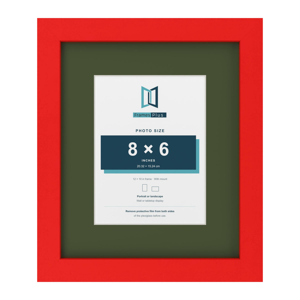 Red 12 x 10 inch picture frame with a green mount for an 8 x 6 inch photo