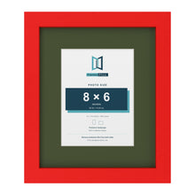 Red 12 x 10 inch picture frame with a green mount for an 8 x 6 inch photo