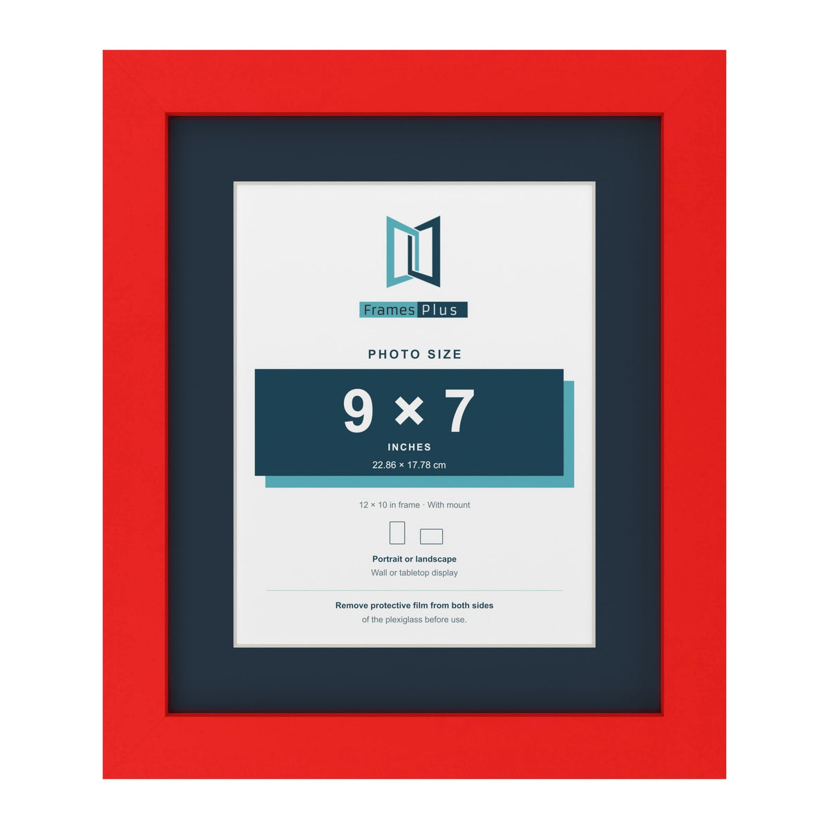 Red 12 x 10 inch picture frame with a Pacific Blue mount for a 9 x 7 inch photo