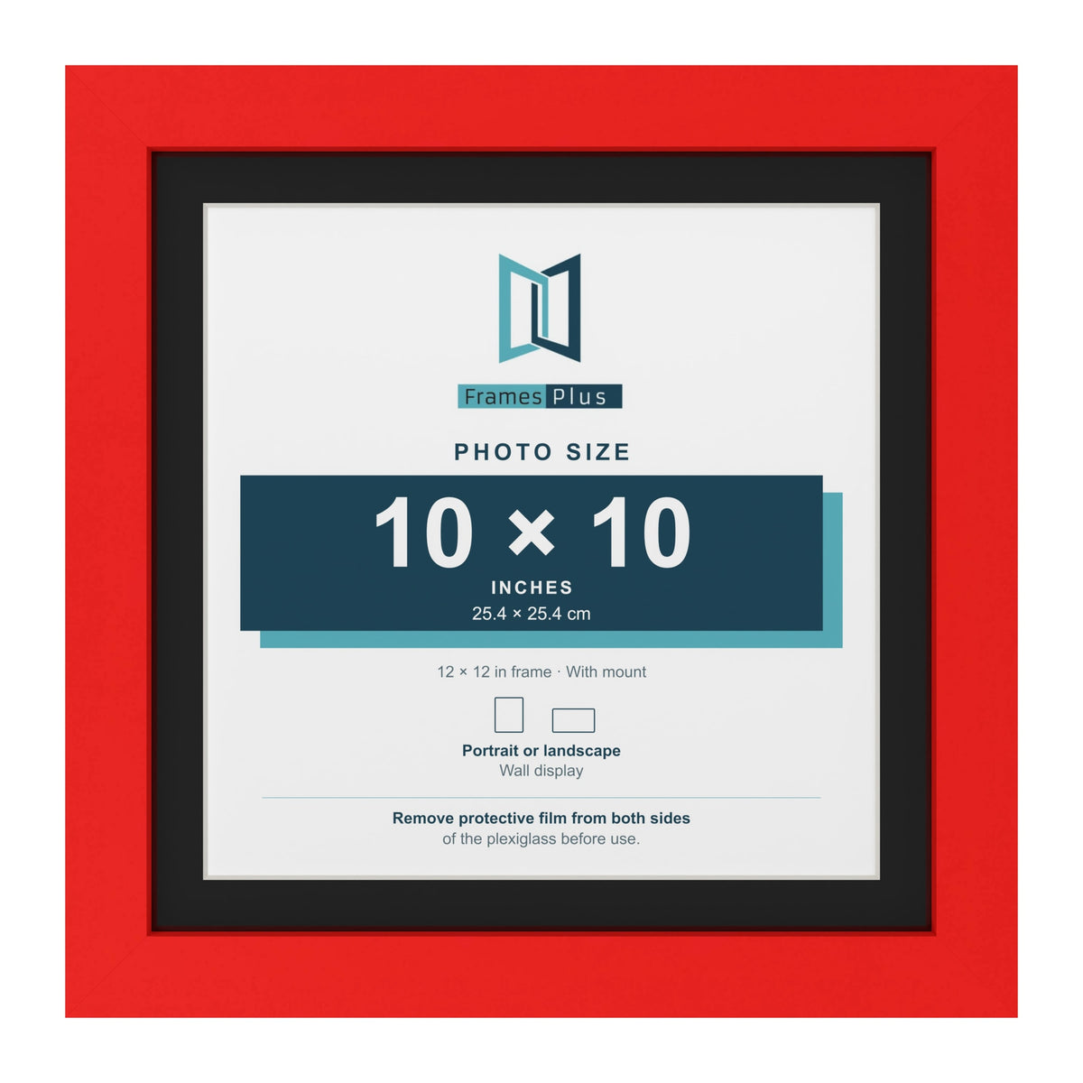 Red 12 x 12 inch picture frame with a black mount for a 10 x 10 inch photo