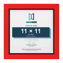 Red 12 x 12 inch picture frame with a black mount for an 11 x 11 inch photo