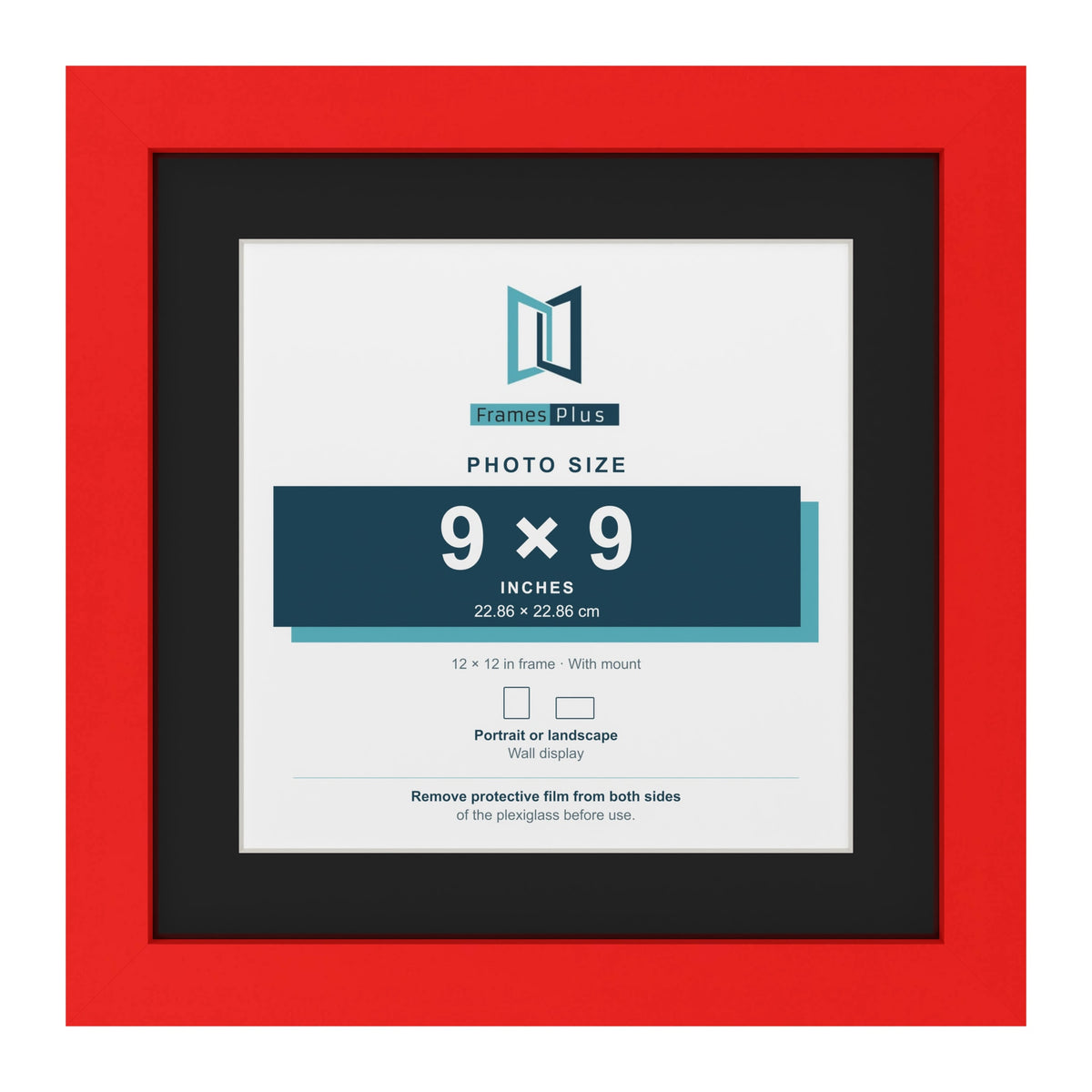 Red 12 x 12 inch picture frame with a black mount for a 9 x 9 inch photo