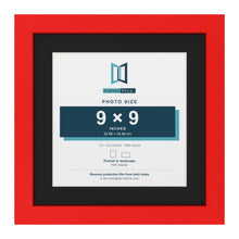 Red 12 x 12 inch picture frame with a black mount for a 9 x 9 inch photo