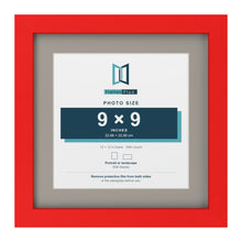 Red 12 x 12 inch picture frame with a Dawn Grey mount for a 9 x 9 inch photo
