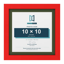 Red 12 x 12 inch picture frame with a green mount for a 10 x 10 inch photo