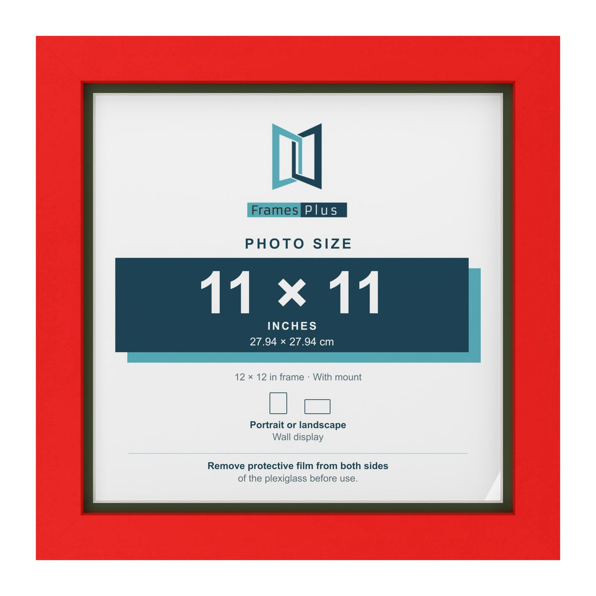 Red 12 x 12 inch picture frame with a green mount for an 11 x 11 inch photo