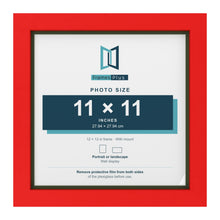 Red 12 x 12 inch picture frame with a green mount for an 11 x 11 inch photo