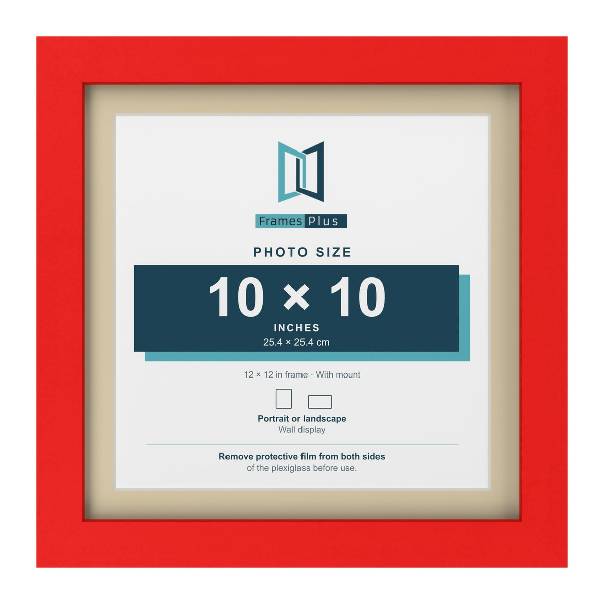 Red 12 x 12 inch picture frame with an ivory mount for a 10 x 10 inch photo