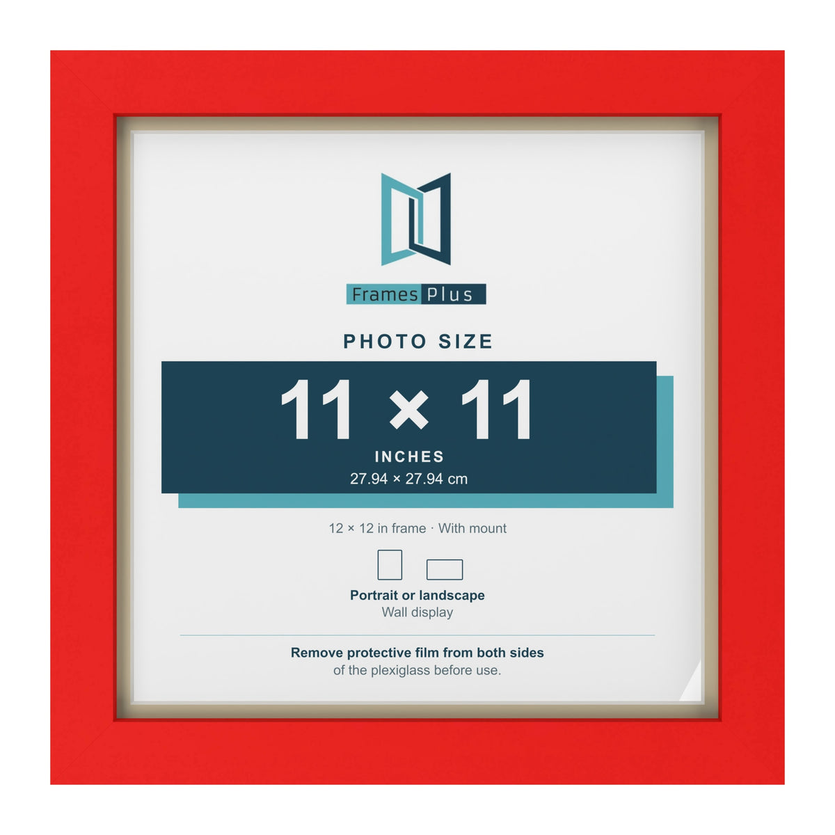 Red 12 x 12 inch picture frame with an ivory mount for an 11 x 11 inch photo