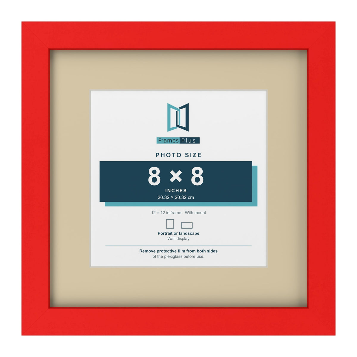 Red 12 x 12 inch picture frame with an ivory mount for an 8 x 8 inch photo