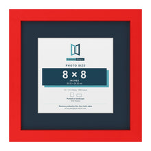 Red 12 x 12 inch picture frame with a Pacific Blue mount for an 8 x 8 inch photo