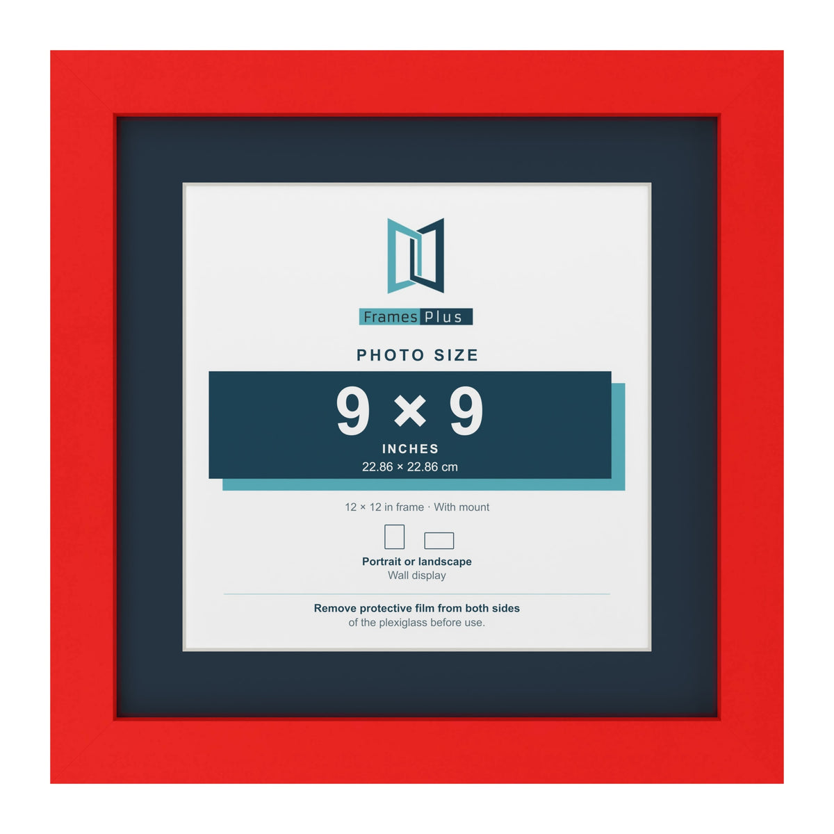 Red 12 x 12 inch picture frame with a Pacific Blue mount for a 9 x 9 inch photo