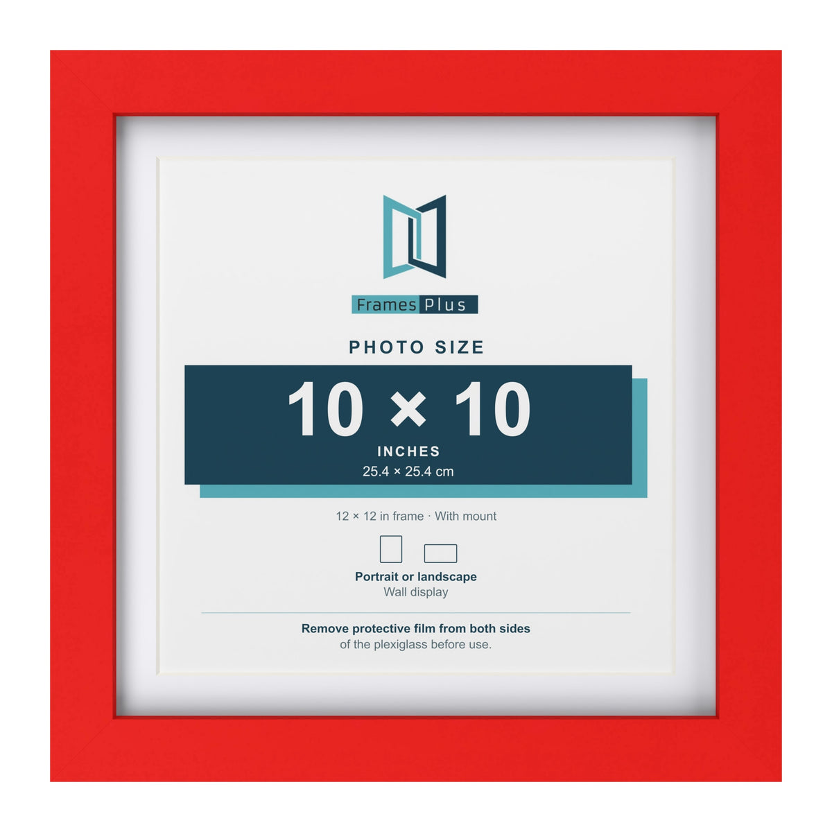 Red 12 x 12 inch picture frame with a white mount for a 10 x 10 inch photo
