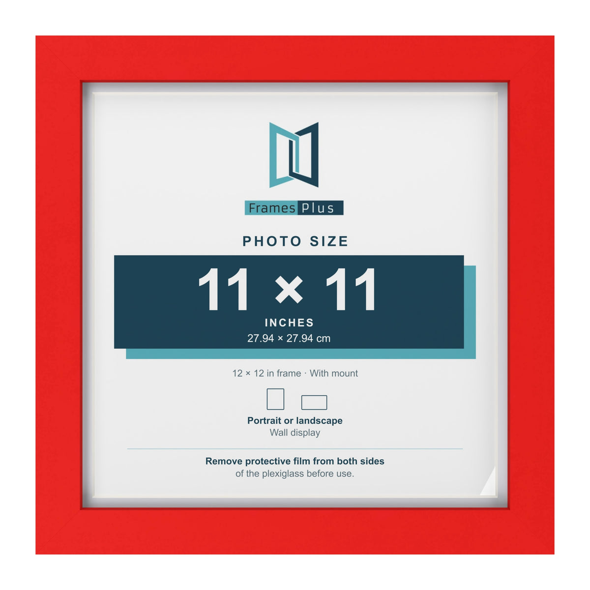 Red 12 x 12 inch picture frame with a white mount for a 11 x 11 inch photo