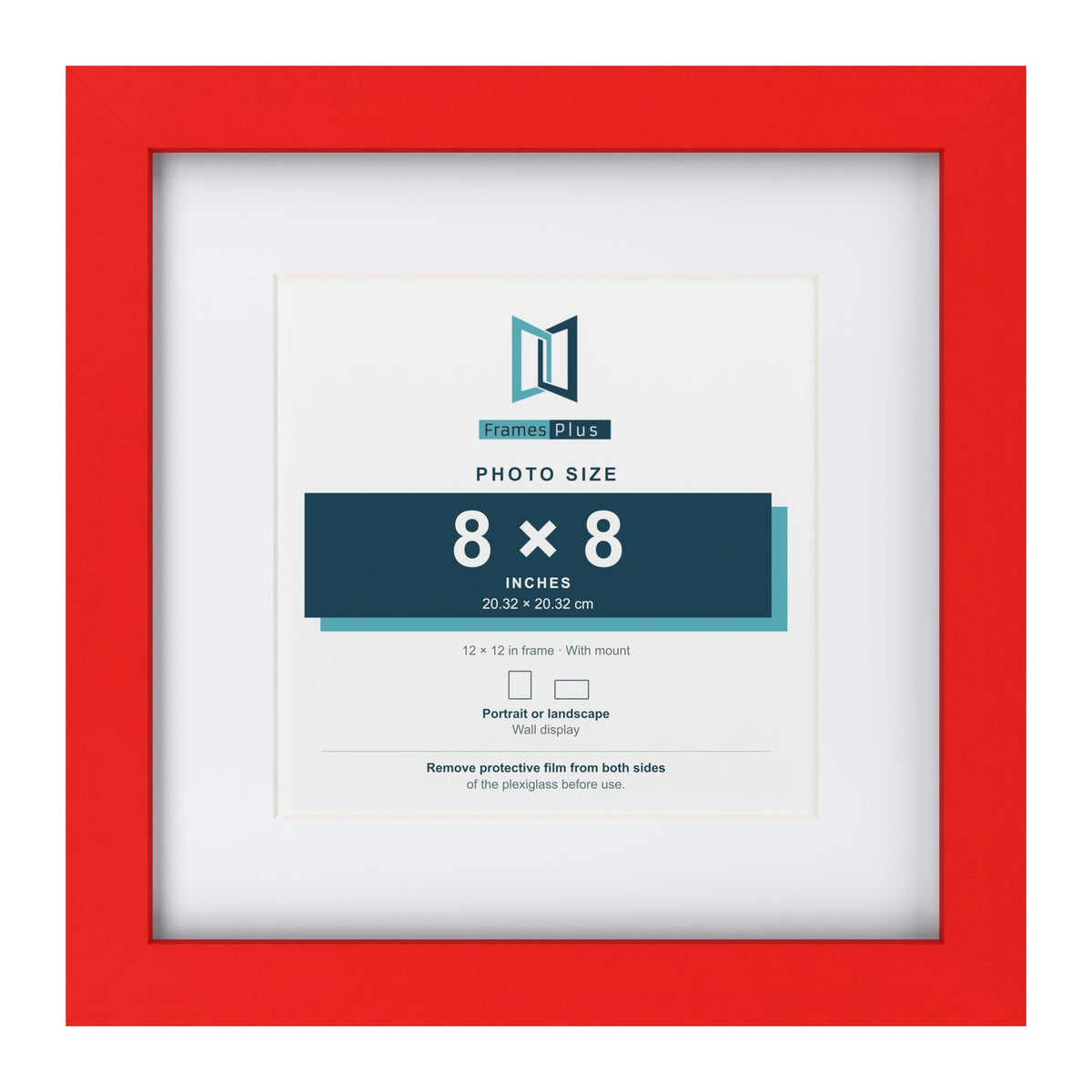 Red 12 x 12 inch picture frame with a white mount for a 8 x 8 inch photo