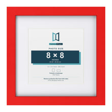 Red 12 x 12 inch picture frame with a white mount for a 8 x 8 inch photo