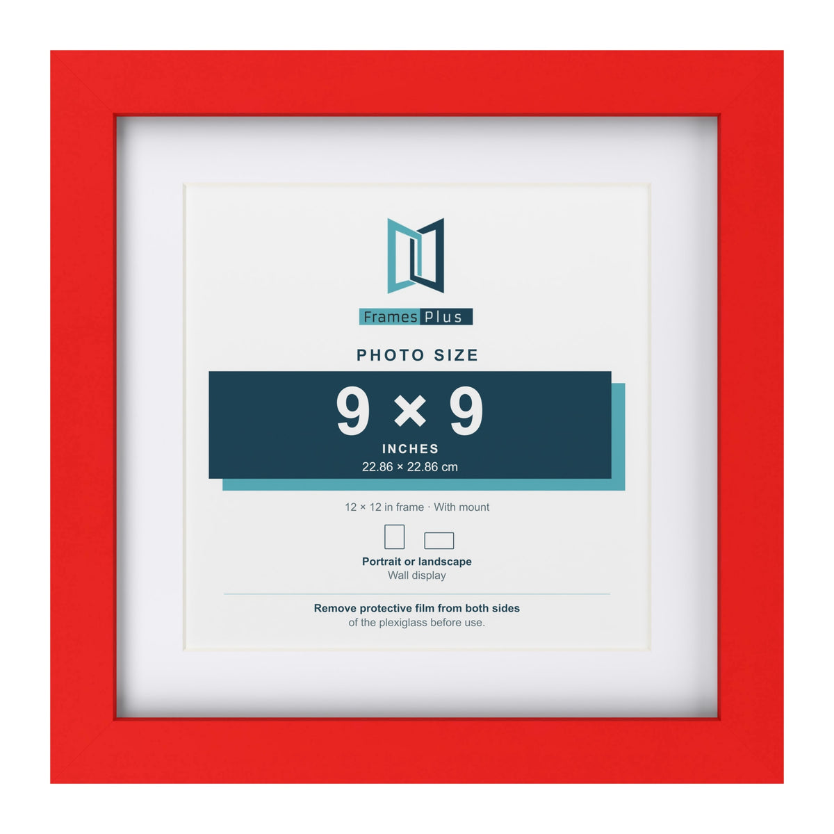 Red 12 x 12 inch picture frame with a white mount for a 9 x 9 inch photo