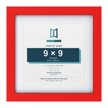 Red 12 x 12 inch picture frame with a white mount for a 9 x 9 inch photo