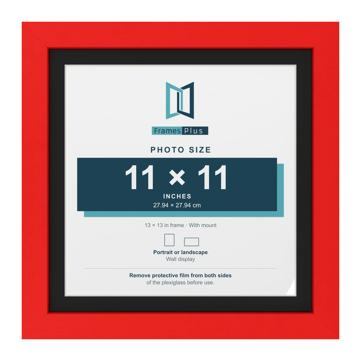 Red 13 x 13 inch picture frame with a black mount for an 11 x 11 inch photo
