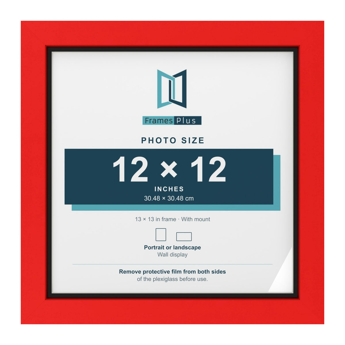 Red 13 x 13 inch picture frame with a black mount for a 12 x 12 inch photo