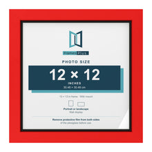 Red 13 x 13 inch picture frame with a black mount for a 12 x 12 inch photo