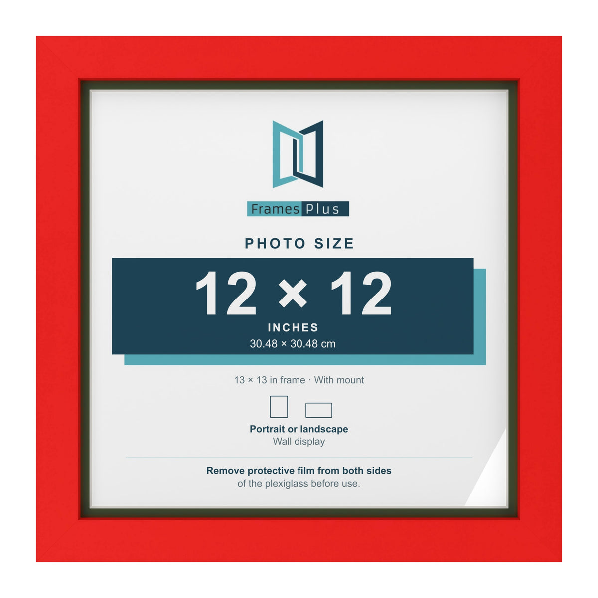 Red 13 x 13 inch picture frame with a green mount for a 12 x 12 inch photo