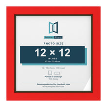 Red 13 x 13 inch picture frame with a green mount for a 12 x 12 inch photo