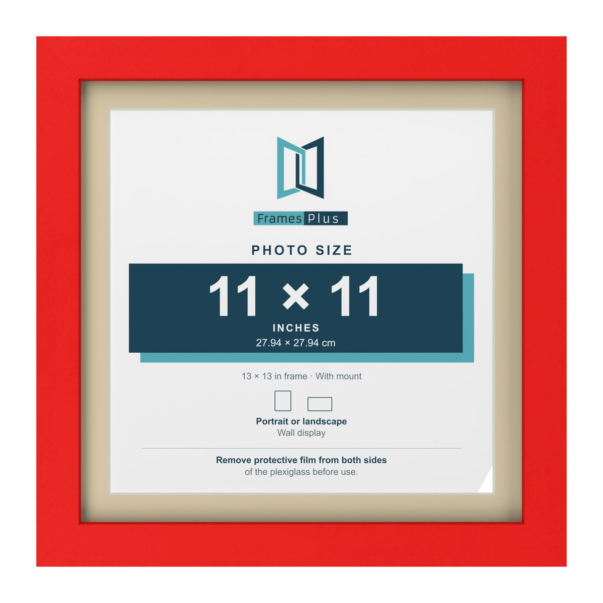 Red 13 x 13 inch picture frame with an ivory mount for an 11 x 11 inch photo
