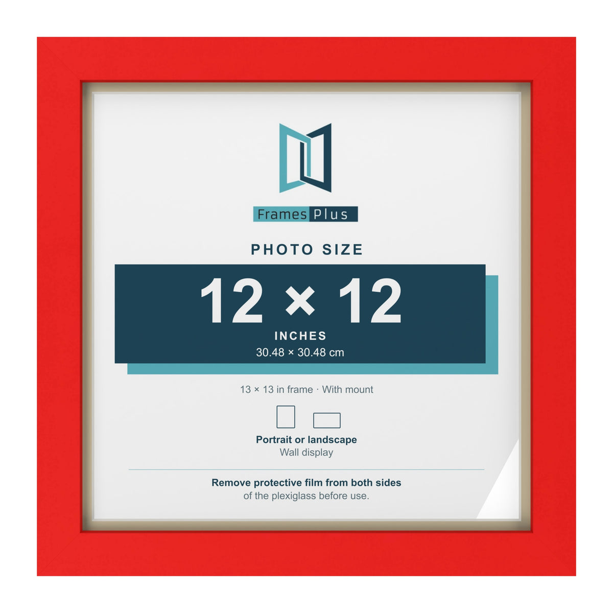 Red 13 x 13 inch picture frame with an ivory mount for a 12 x 12 inch photo