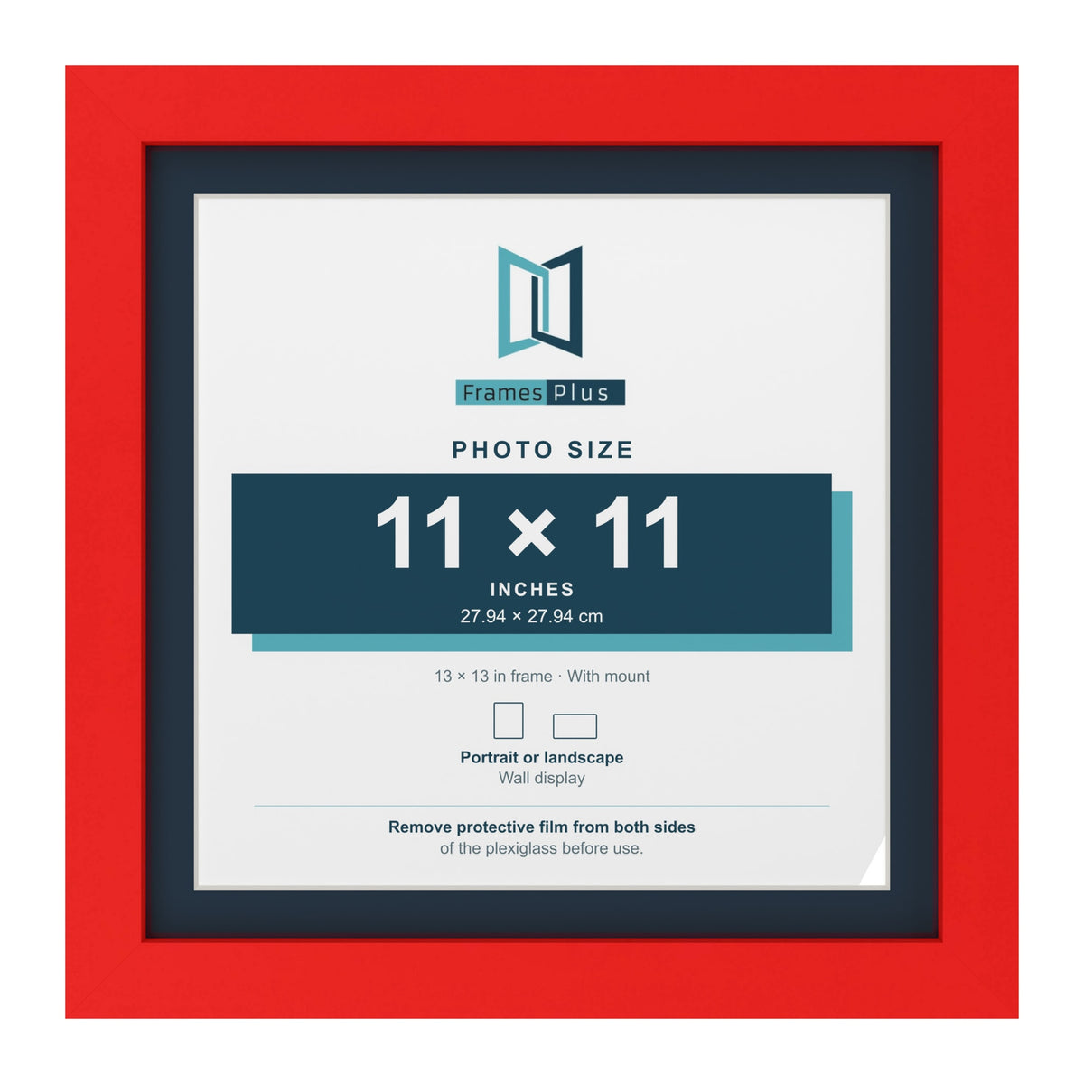 Red 13 x 13 inch picture frame with a Pacific Blue mount for an 11 x 11 inch photo