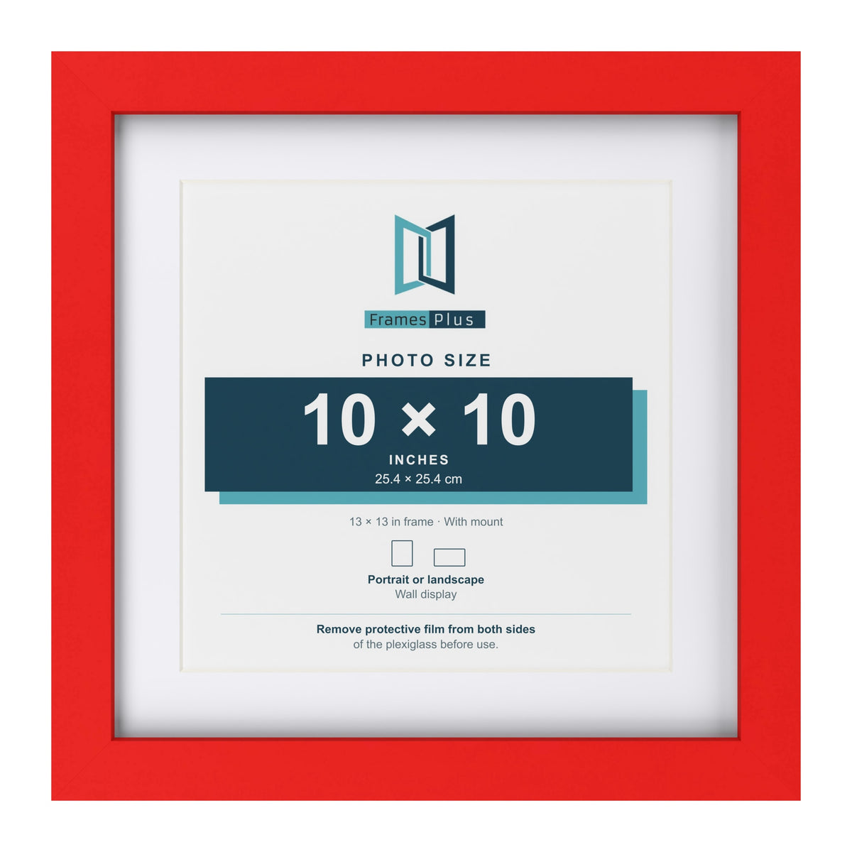 Red 13 x 13 inch picture frame with a white mount for a 10 x 10 inch photo