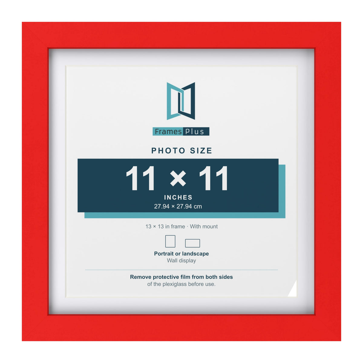 Red 13 x 13 inch picture frame with a white mount for a 11 x 11 inch photo