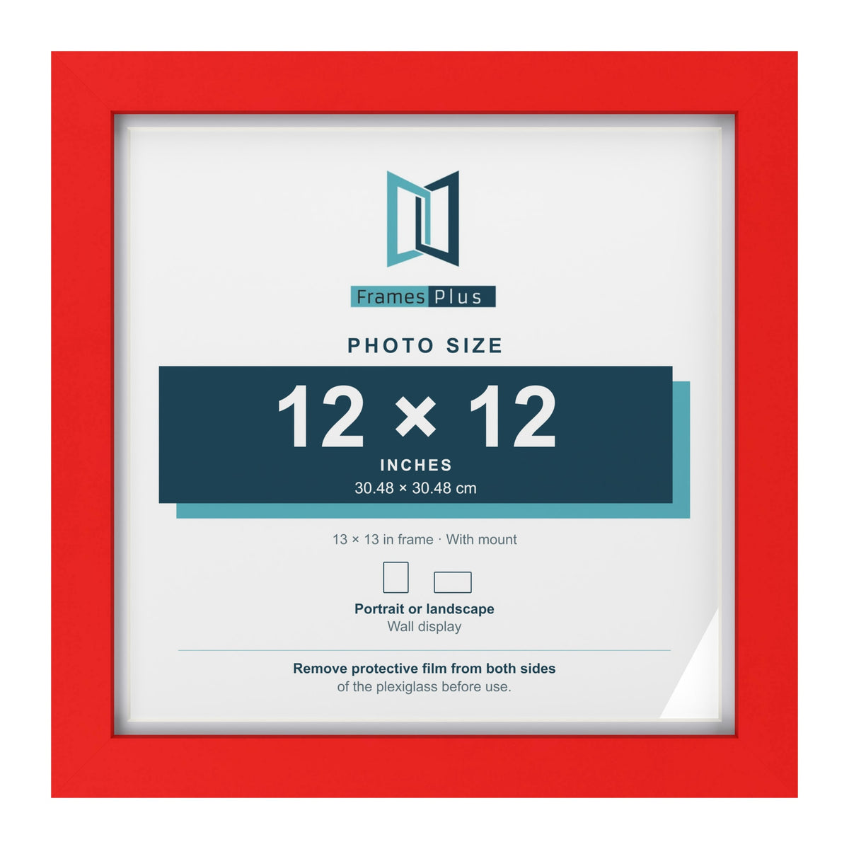 Red 13 x 13 inch picture frame with a white mount for a 12 x 12 inch photo