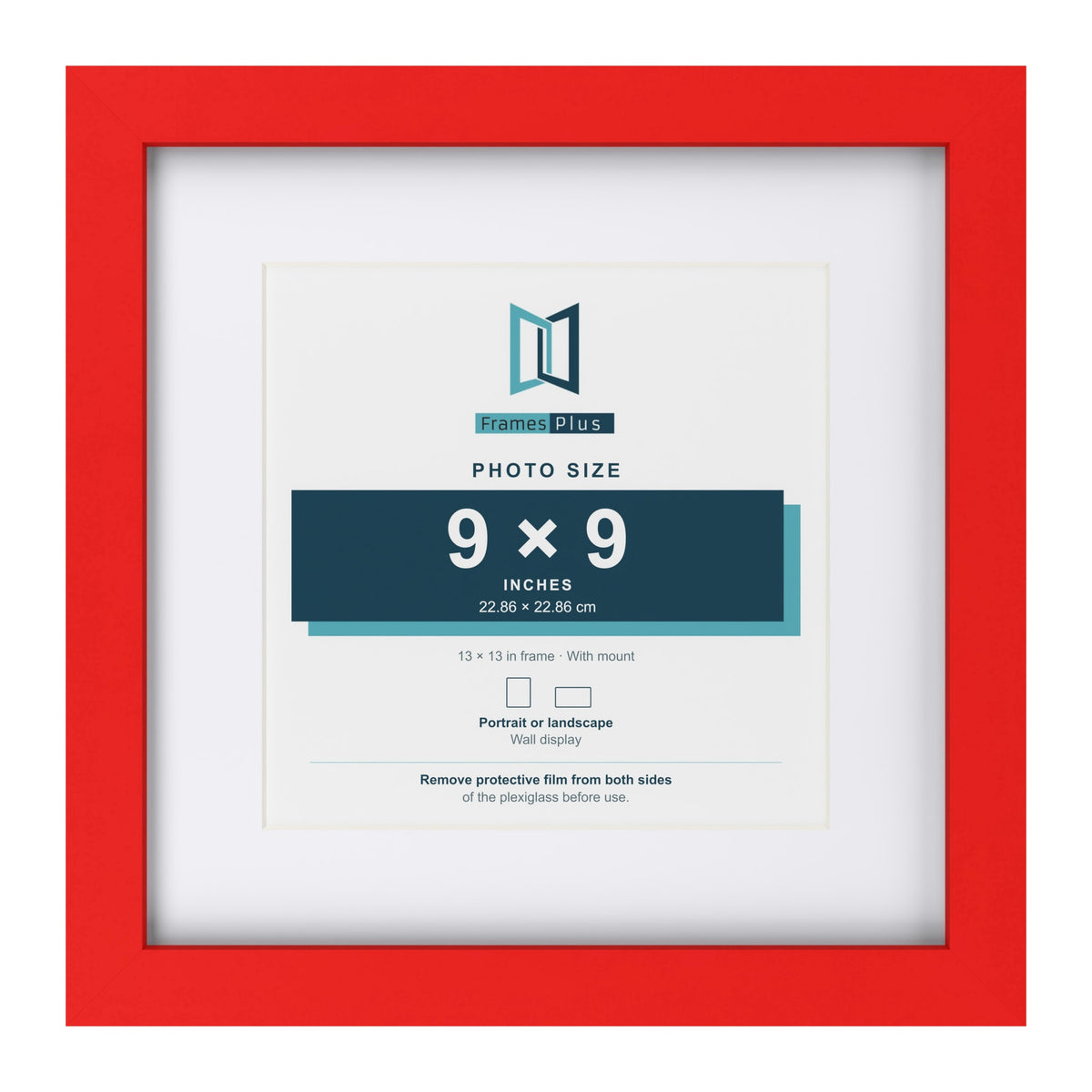 Red 13 x 13 inch picture frame with a white mount for a 9 x 9 inch photo