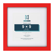Red 13 x 13 inch picture frame with a white mount for a 9 x 9 inch photo