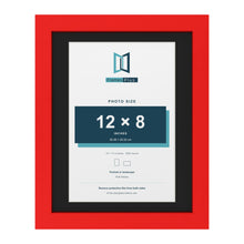 Red 14 x 11 inch picture frame with a black mount for a 12 x 8 inch photo