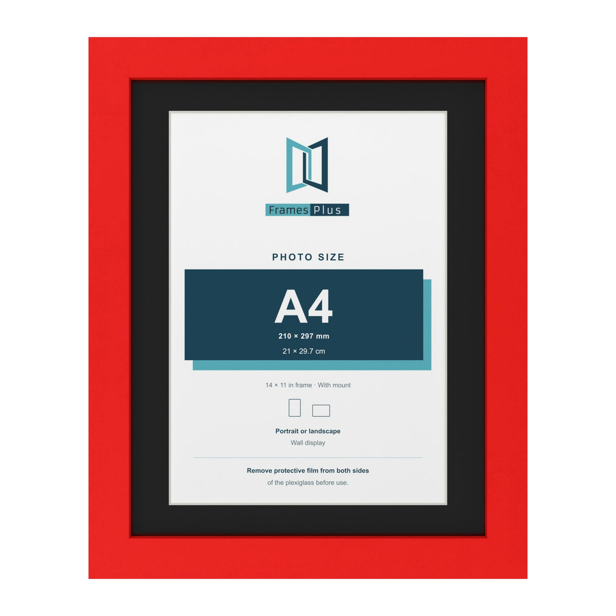 Red 14 x 11 inch picture frame with a black mount for an A4 photo