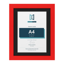 Red 14 x 11 inch picture frame with a black mount for an A4 photo