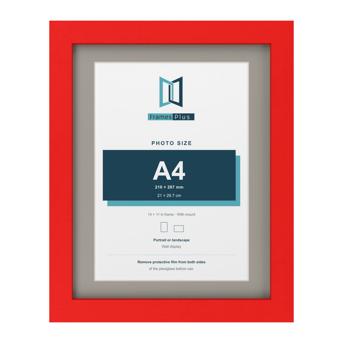 Red 14 x 11 inch picture frame with a Dawn Grey mount for an A4 photo