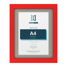 Red 14 x 11 inch picture frame with a Dawn Grey mount for an A4 photo