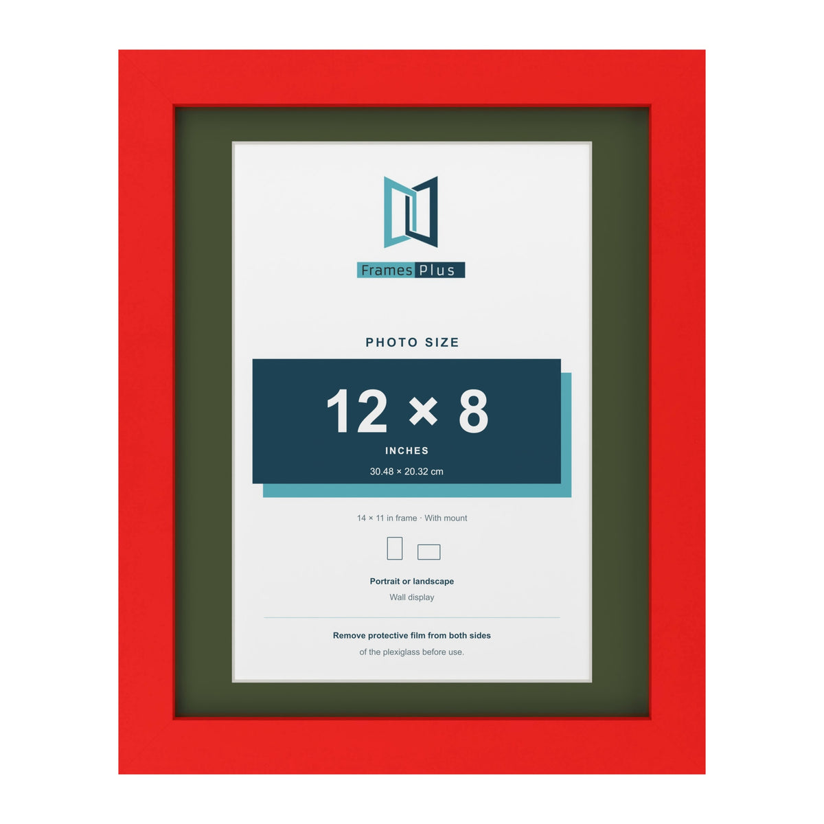 Red 14 x 11 inch picture frame with a green mount for a 12 x 8 inch photo