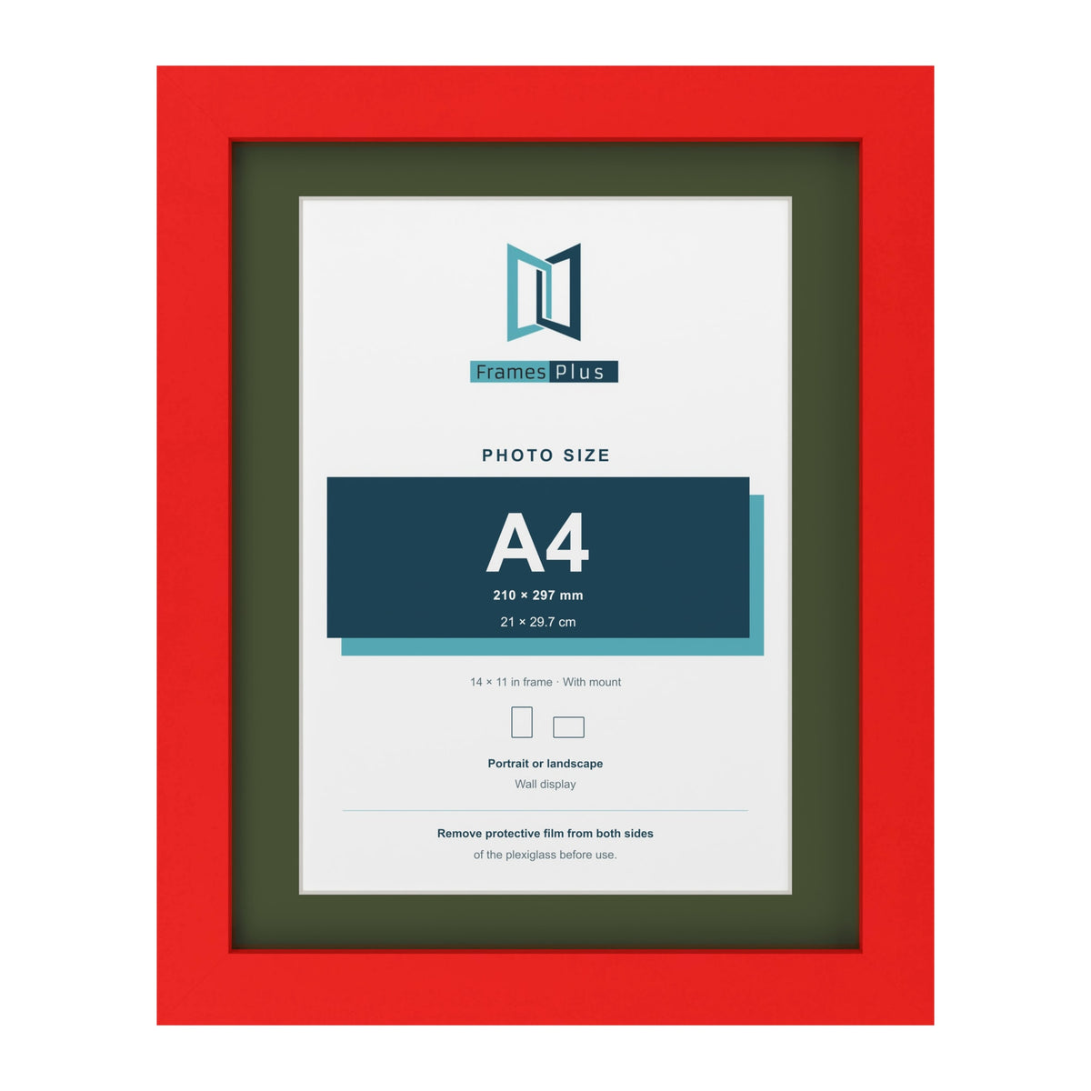Red 14 x 11 inch picture frame with a green mount for an A4 photo