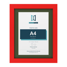 Red 14 x 11 inch picture frame with a green mount for an A4 photo
