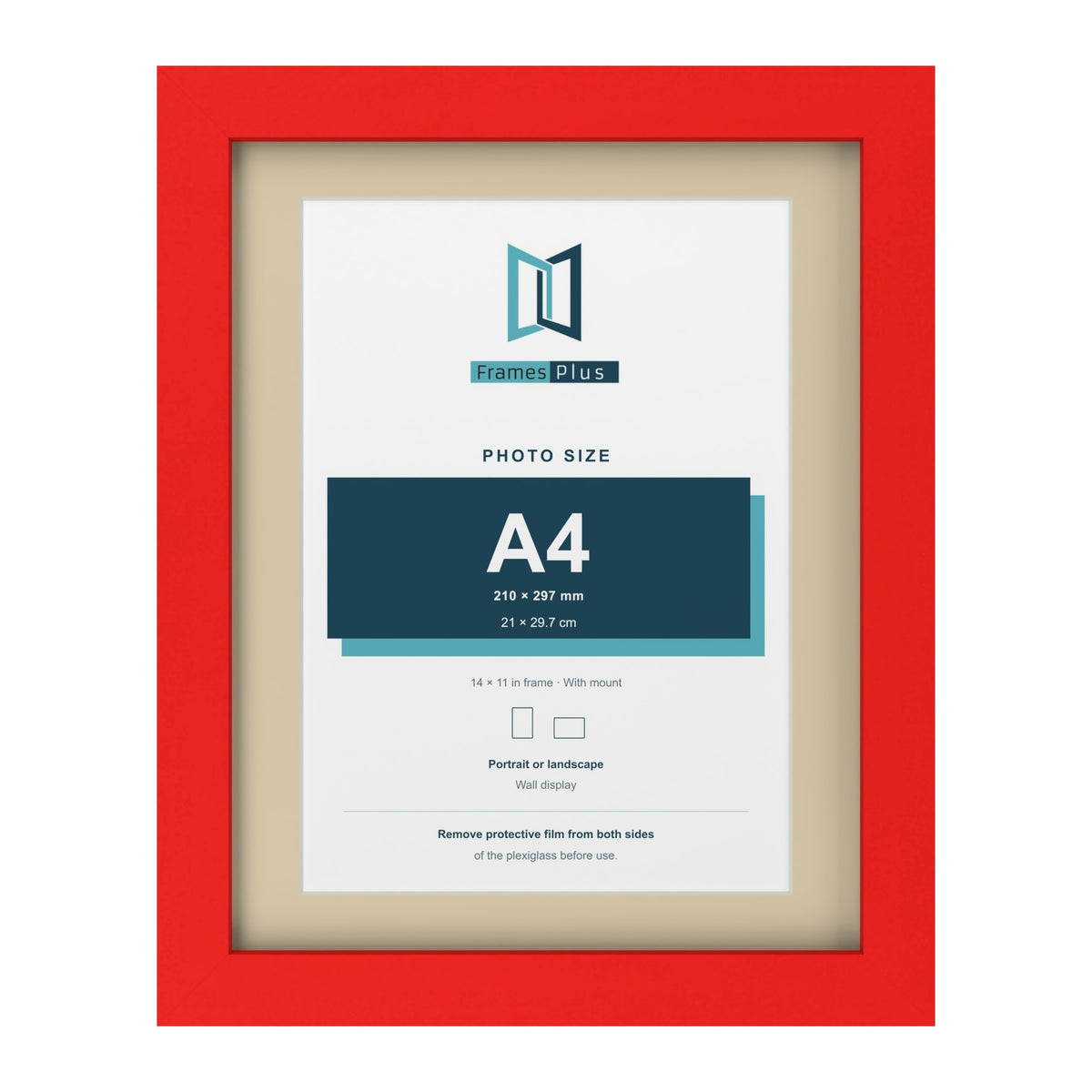 Red 14 x 11 inch picture frame with an ivory mount for an A4 photo