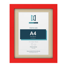 Red 14 x 11 inch picture frame with an ivory mount for an A4 photo
