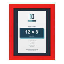Red 14 x 11 inch picture frame with a Pacific Blue mount for a 12 x 8 inch photo