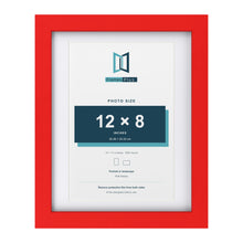 Red 14 x 11 inch picture frame with a white mount for a 12 x 8 inch photo